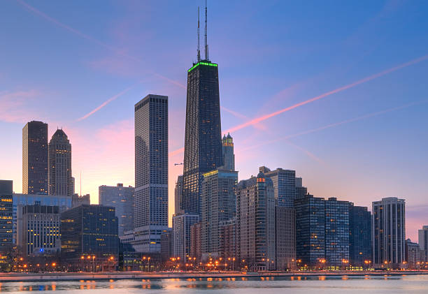 Northern Chicago Skyline at Sunset stock photo