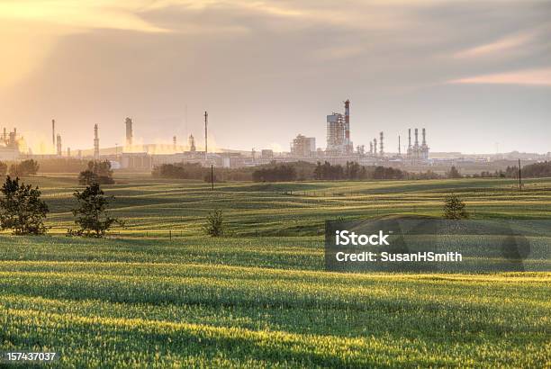 Industry Meets Agriculture Stock Photo - Download Image Now - Nature, Factory, Chemical Plant