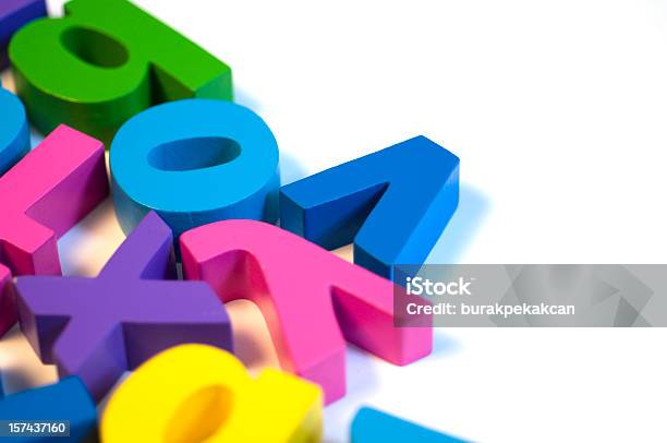 Letters On White Background Closeup Stock Photo - Download Image Now - Alphabet, Multi Colored, Education