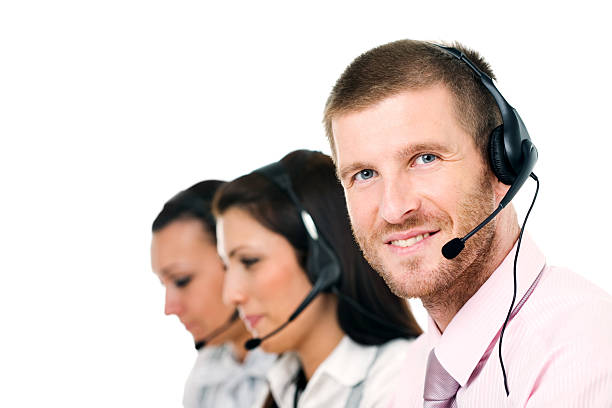 rappresentanti del servizio clienti - white collar worker global communications side view headset foto e immagini stock