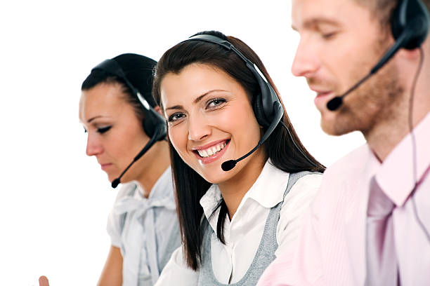 고객 서비스 담당자 - white collar worker global communications side view headset 뉴스 사진 이미지