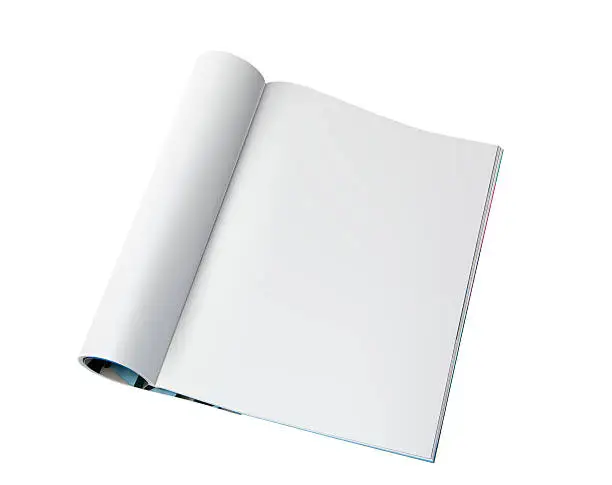 Blank page of magazine isolated on white background. Nice emty template for your design or content.
