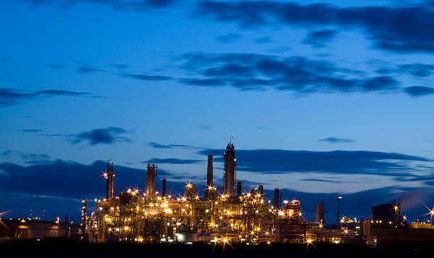 istock Oil Refinery at Night. 157437402