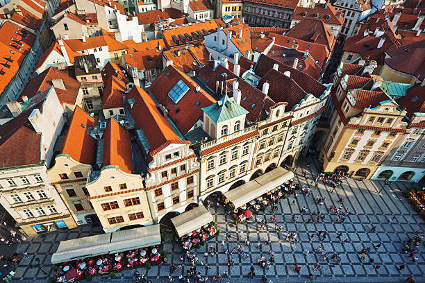 praga, - prague czech republic high angle view aerial view - fotografias e filmes do acervo