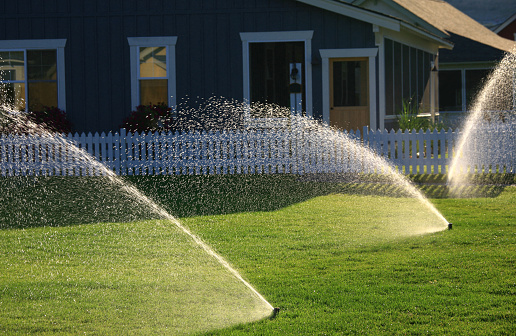 An irrigation pivot watering a field of crops