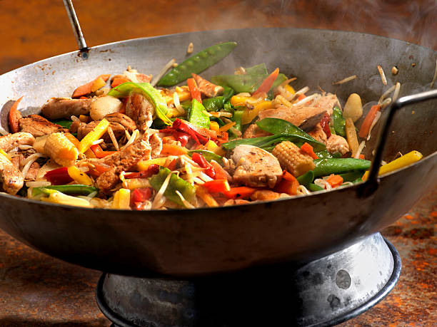 Paella preparatin steps.