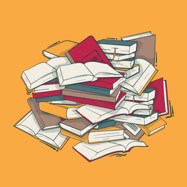 istock Stack of books in doodle art design for literacy or book day template 1574391349