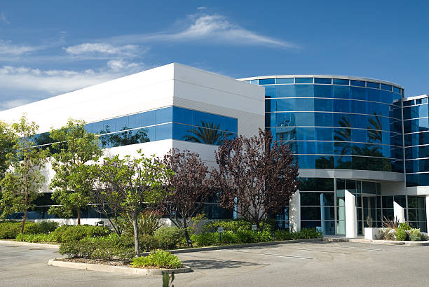 istock Outside view of a office building with blue windows 157439187