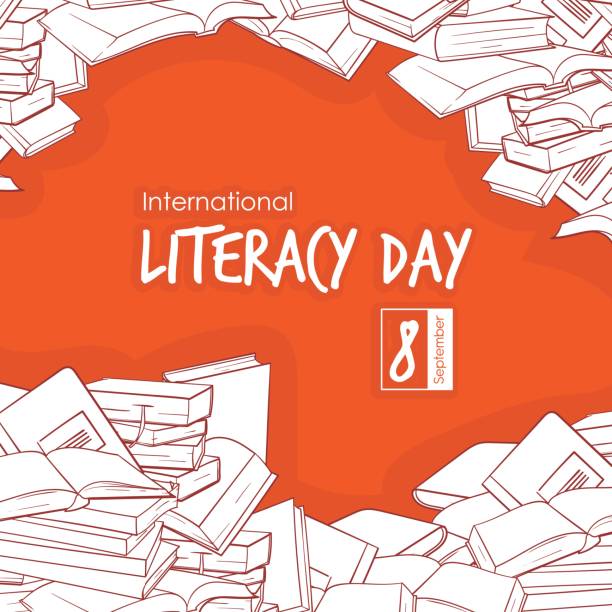 ilustrações de stock, clip art, desenhos animados e ícones de international literacy day campaign design with illustration of books stack - wisdom university single word student