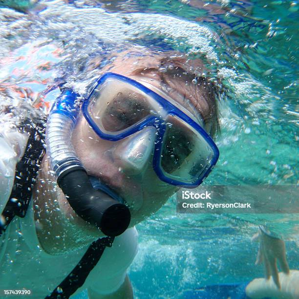 Snorkeler With Mask And Snorkel Stock Photo - Download Image Now - Bubble, Close-up, Color Image