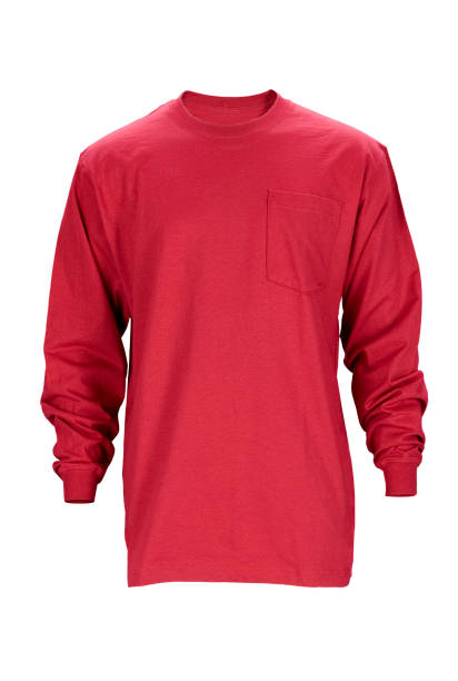 istock Red long sleeved blank t-shirt front-isolated on white w/clipping path 157439629