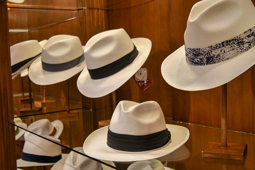 Hats on display Panama hat shop, montecristi hats