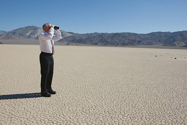 istock Business man with binoculars looking at desert 157439694