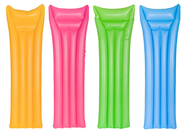 Colorful air mattresses in a row