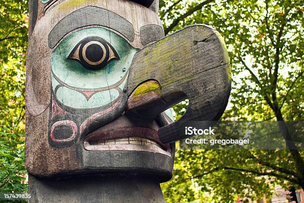 Close Up Of Totem Pole In Pioneer Square Stock Photo - Download Image Now - Indigenous North American Culture, Pacific Northwest, Totem Pole