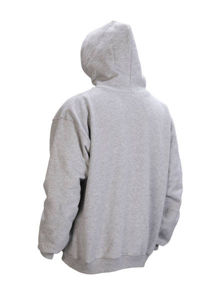 istock Gray hooded blank sweatshirt back-isolated on white w/clipping path 157440388