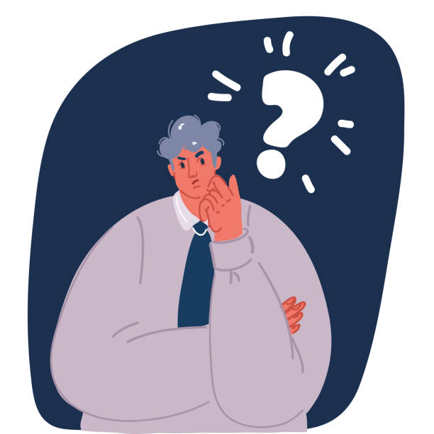 istock Cartoon vector illustration of Doubting man. Smart male character with questions marks, memory and solution, searching and thinking concept 1574405124