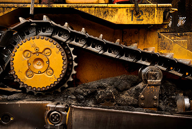 dozer-detail - textured industry yellow abstract stock-fotos und bilder