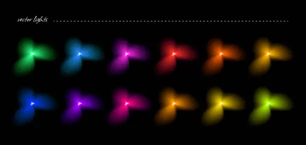 Vector illustration of Collection of different vector lights and blurred sparkles of colorful light, vector decoration elements.