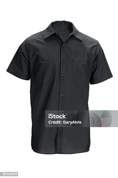 男性用黒色半袖シャツ白で分離クリッピングパス - シャツのストックフォトや画像を多数ご用意 - シャツ, 襟付きシャツ, 黒色