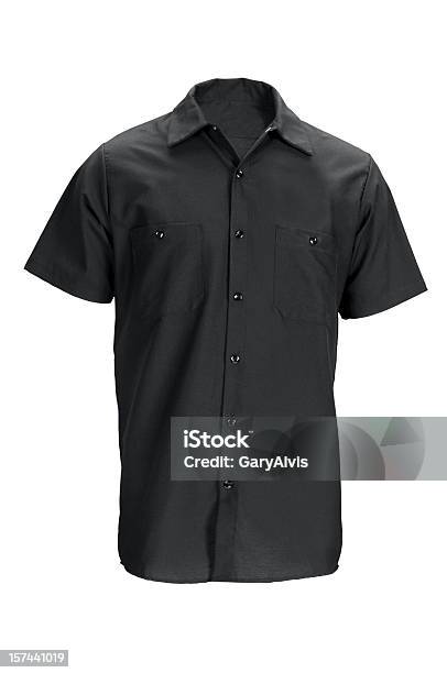 Foto de Homens Preto Camisa De Manga Curtaisolado No Branco Com Traçado De Recorte e mais fotos de stock de Camisas