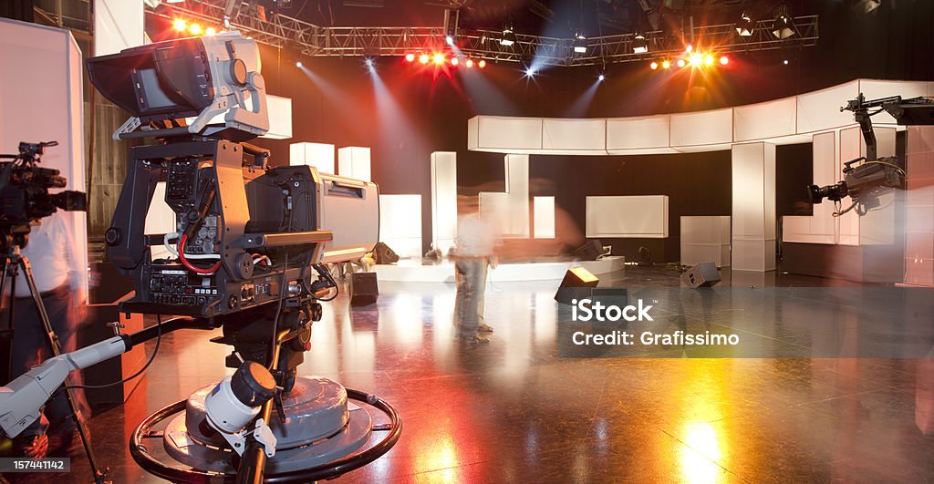 Empty television studio with camera Television Studio Stock Photo Empty television studio with camera Television Studio Stock Photo