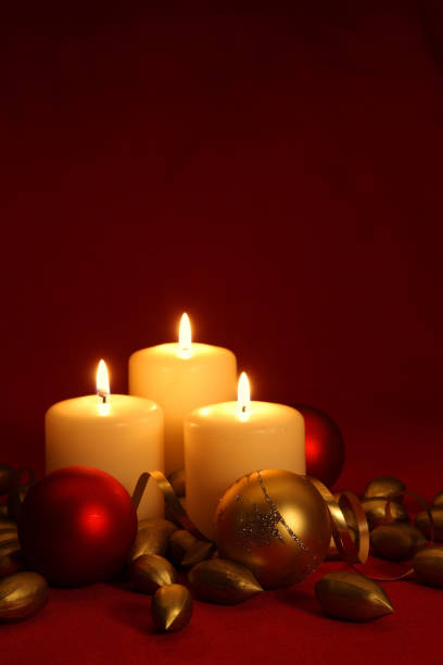 istock Red and gold chrismas baubles with decoration nuts 157441294