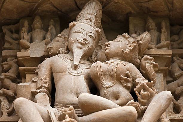 The erotic statues in Khajuraho stock photo