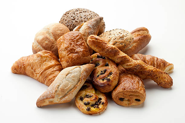 panini, croissants, pães, pain au chocola, xxxl pão de trigo integral - pastry - fotografias e filmes do acervo