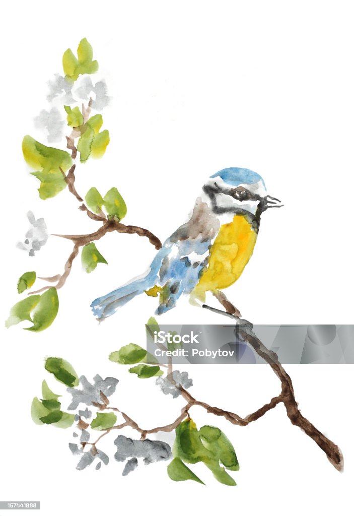 Birdy um ramo - Royalty-free Flor Ilustração de stock