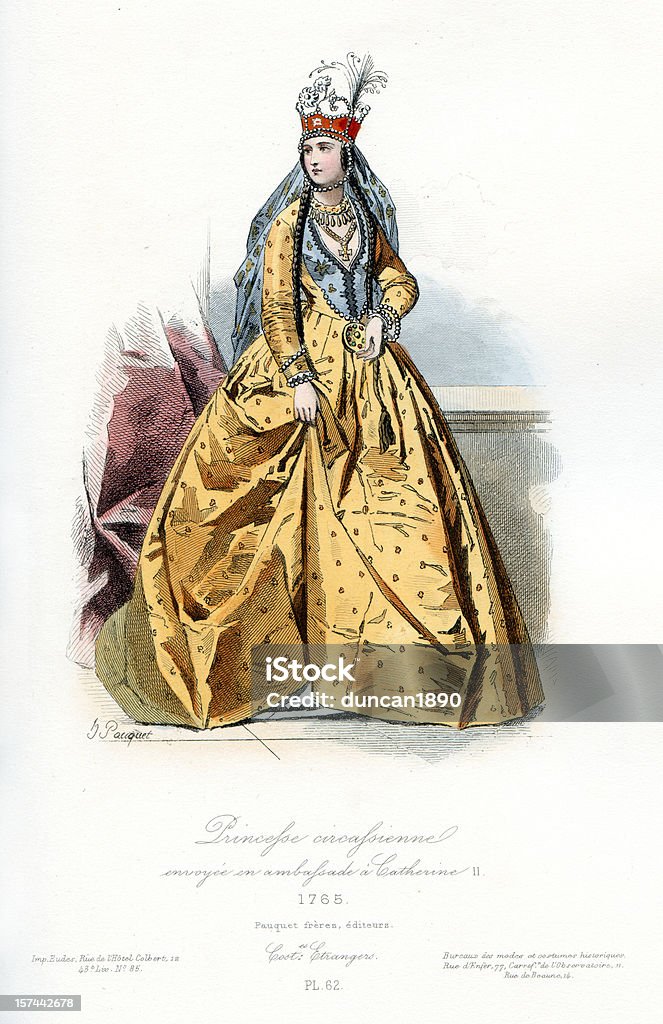 Circassian Princesa traje tradicional - Ilustração de Estilo do século XVIII royalty-free