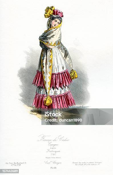 Kobieta Kadyksu Tradycyjne Kostium - Stockowe grafiki wektorowe i więcej obrazów Hiszpania - Hiszpania, Kultura hiszpańska, Staromodny