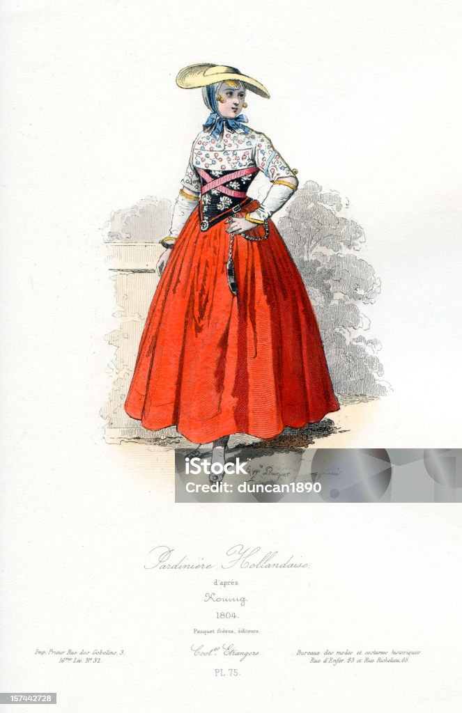 Giardiniere femmina costume tradizionale olandese - Illustrazione stock royalty-free di Abbigliamento