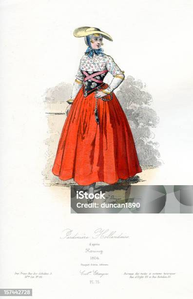 Giardiniere Femmina Costume Tradizionale Olandese - Immagini vettoriali stock e altre immagini di Abbigliamento - Abbigliamento, Abbigliamento elegante, Accessori di abbigliamento storico