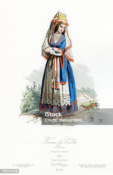 Femme En Costume Dépoque De Vialka Russie Vecteurs libres de droits et plus d'images vectorielles de 18-19 ans - 18-19 ans, 1860-1869, Accessoire vestimentaire historique