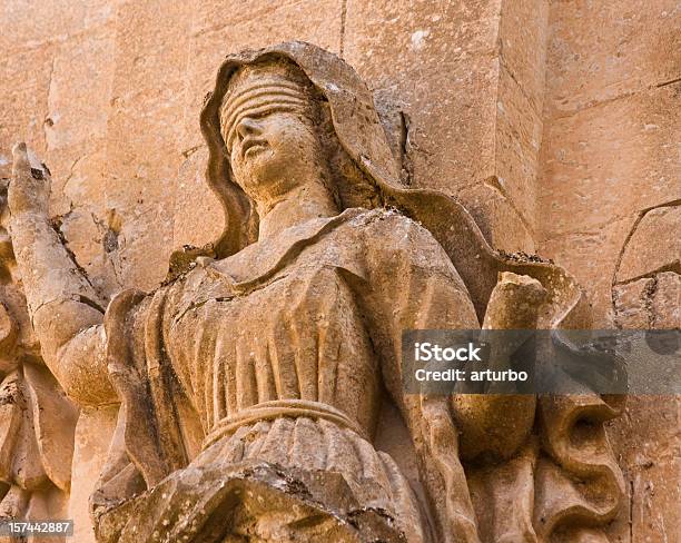 Ancient Sandstone Lady Justice Stock Photo - Download Image Now - Law, Religion, Judge - Law