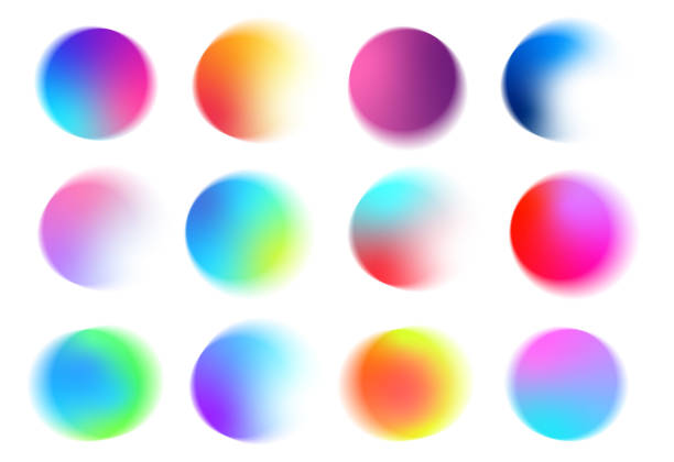 circles multicolored background with gradient. blend mesh with soft neon light. vector shapes. - renk geçişi stock illustrations