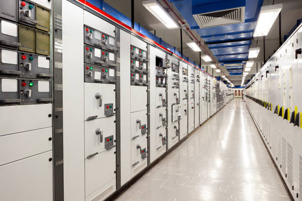 istock Perspective of an electrical switchgear room 1574432228