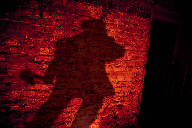 istock Shadow of killer with axe on the brick wall 157443228