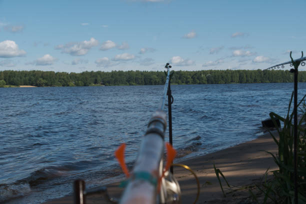 Fishing rod on the banks of the river against