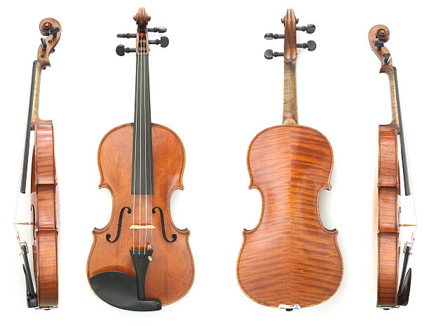 violino quattro visualizzazioni - ponticello di strumento musicale foto e immagini stock