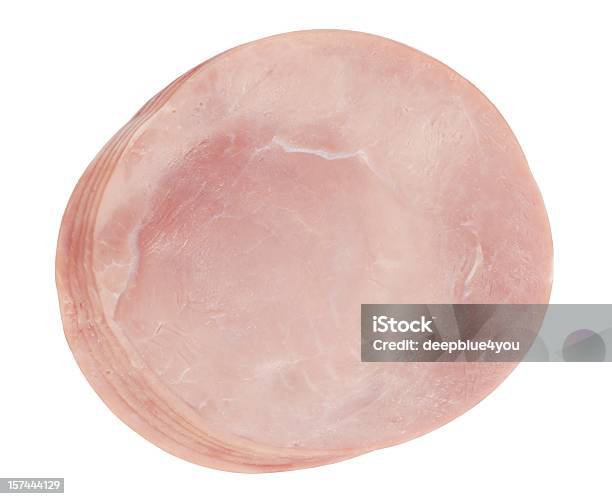 Ham Slices Close Up Isolated On White Stock Photo - Download Image Now - Boiled, Cut Out, Food