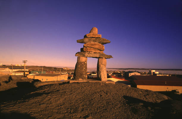 Inukshuk in Rankin Inlet, Nunavut, Canada stock photo