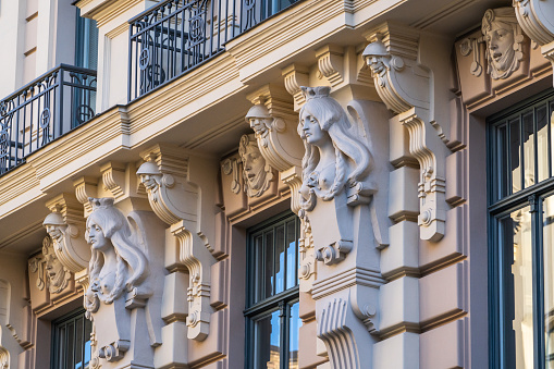 Art Nouveau building fragment in Riga, Latvia