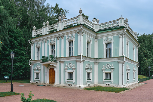 Kuskovo estate park, view of the Italian house, built in 1754-1755, architect Y.I. Kologrivov, landmark: Moscow, Russia - July 05, 2023