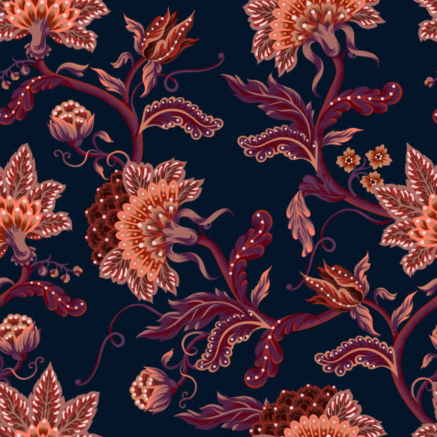 인도 꽃 장식과 원활한 패턴입니다. 벡터. - textile blue leaf paisley stock illustrations