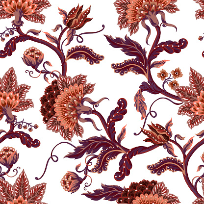 Seamless pattern with Indian floral ornament. Vector