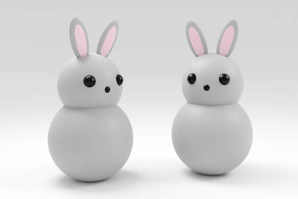 istock 3D rendered Cartoon character gray rabbit on blue background. 3d rendering illustration 1574528333