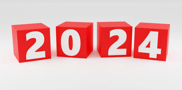 istock Bright red boxes style Christmas mood sign 2024 Modern Minimal New Year Concept- 3D render Illustration 1574528342