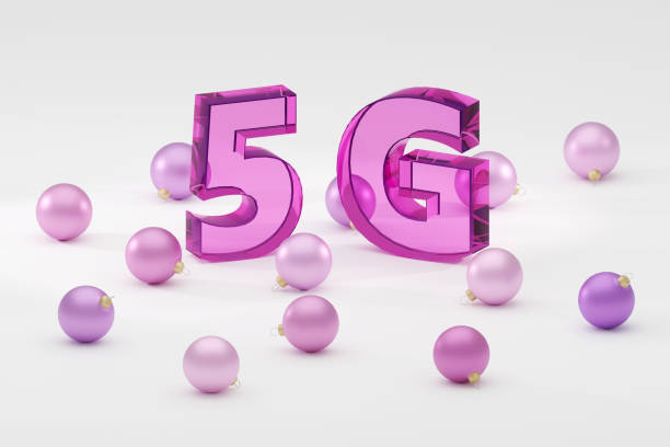istock Inscription glass 5g on grey podium, soft light, smooth background, 3d rendering 1574528351